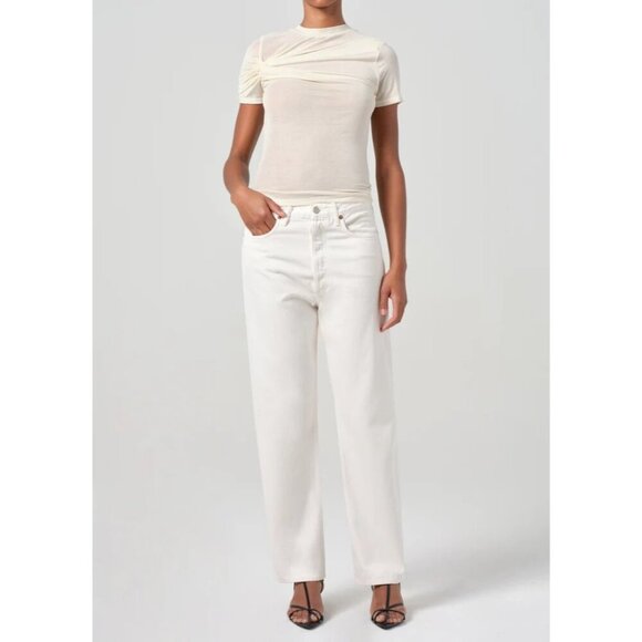 Agolde Women's 34 90s Mid Rise Straight In Fortune Cookie Cream White Button Fly - Picture 1 of 13